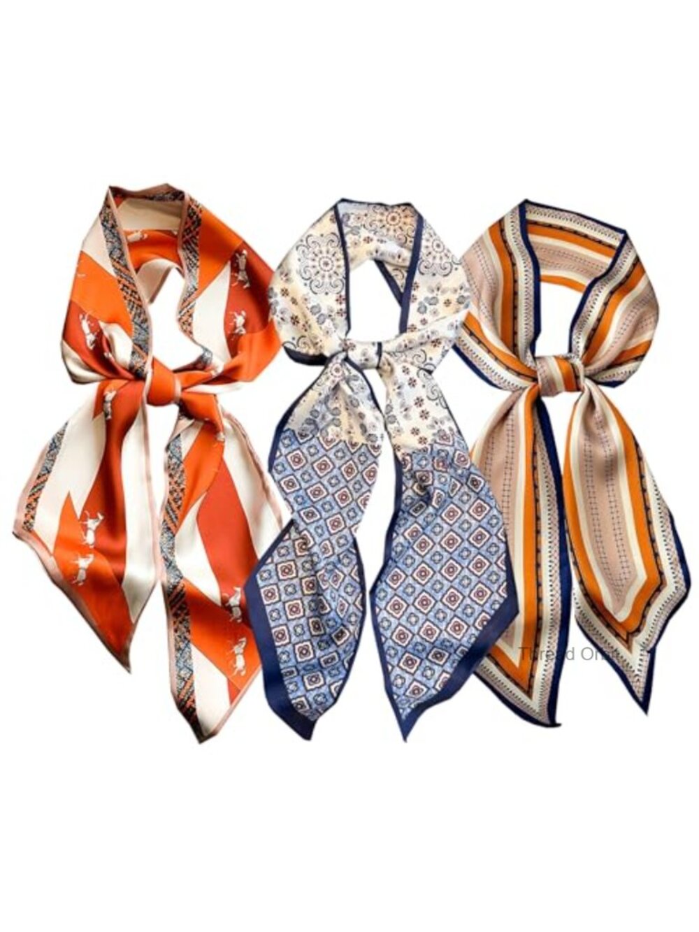 3 Pc Satin Silk Head Scarf Long Neck Scarves for Bag Hair Gift